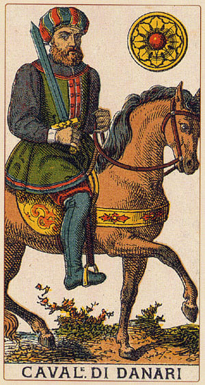 cavaliere denari - Tarocchi Arcani minori - www.animamceleste.it