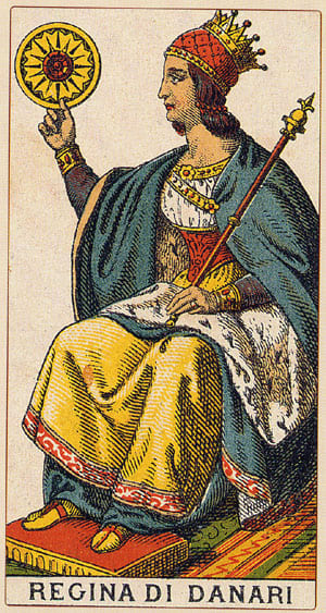 regina denari -  Tarocchi Arcani minori - www.animamceleste.it